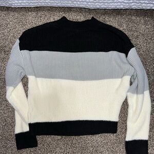 SHEIN Cowl Neck Colorblock Sweater Black Gray White